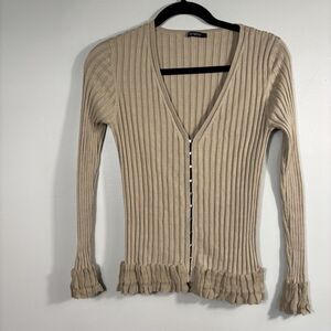 Sclpture Silk Size S Womens Silk Tan Metal Latch Light Cardigan Sweater